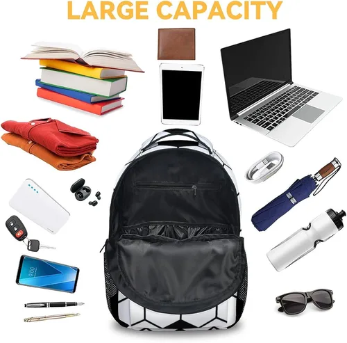 Vista 5 de Sharecolor Mochilas de fútbol para niños, mochila grande y bonita para la escuela, mochila ligera blanca para niños, 1-1Soccer