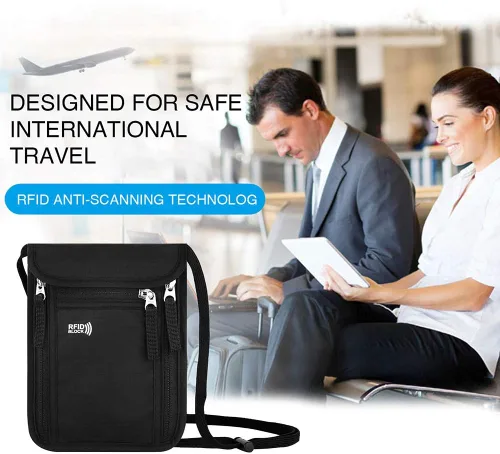 Vista 7 de KEAFOLS Bolsa de viaje para el cuello, cartera familiar para pasaporte con bloqueo RFID