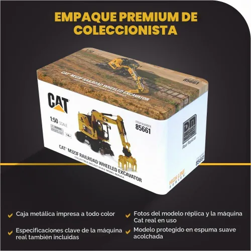 Vista 6 de Diecast Masters Excavadora con ruedas para ferrocarril Caterpillar M323F a escala 1:50 - Versión amarilla de seguridad Camiones para gatos