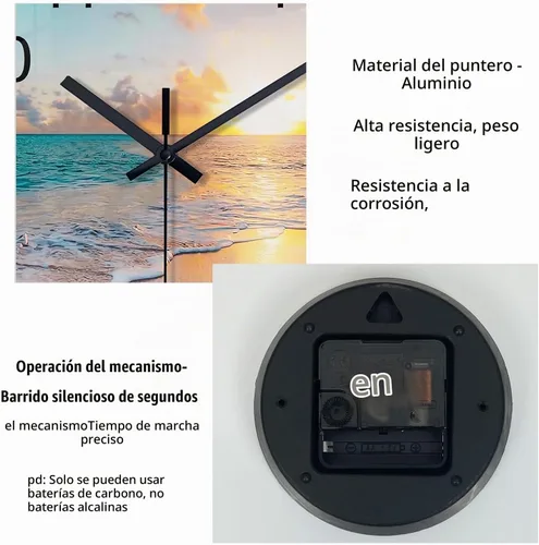 Vista 9 de Reloj de pared de playa con pilas, reloj de pared de vidrio de 12 pulgadas, analógico, sin tictac, relojes de pared azules para dormitorio, sala