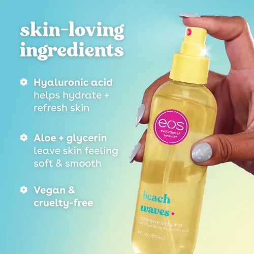 Vista 6 de eos Rocío corporal de cachemira, ondas de playa, brisa de coco y océano, niebla para el cabello y el cuerpo para mujeres, spray corporal