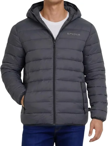 Vista 9 de Spyder Chaqueta acolchada plegable para hombre con capucha, chaquetas de invierno ligeras para hombre Negro