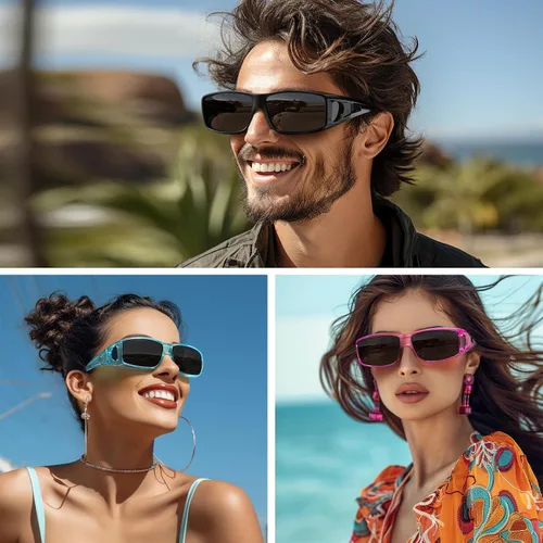 Vista 2 de Wzerry Gafas de sol polarizadas que se ajustan sobre los anteojos, protección UV envolvente para hombres y mujeres, conducción y actividades al aire