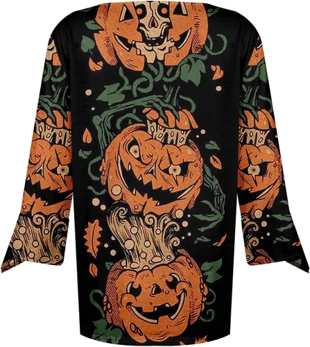 Vista 5 de 34 Length Sleeve Womens Tops Loose Casual Bat Print Shirts Halloween Graphic Tee Comfy V Neck Plus Size T Shirt Lightning Deals of Today