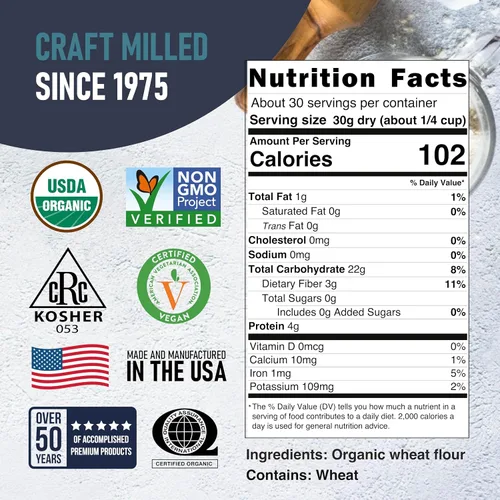 Vista 2 de Great River Milling Harina de trigo integral orgánica, alta en proteínas, 2