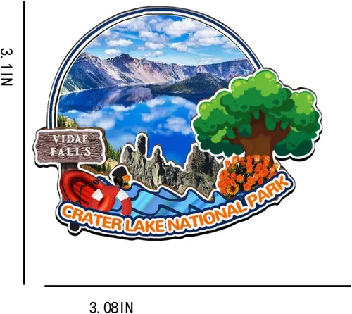 Vista 3 de Imán de madera para nevera del Parque Nacional del Lago Cráter de Oregón, Estados Unidos, Monumentos 3D de madera, recuerdos coleccionables