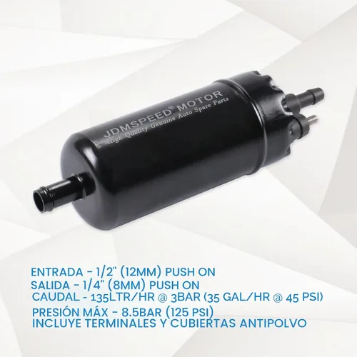Vista 5 de JDMSPEED Nueva bomba de combustible universal en línea de alta presión 12V, bomba de inyección de combustible de gasolina, repuesto 0580464070 Negro