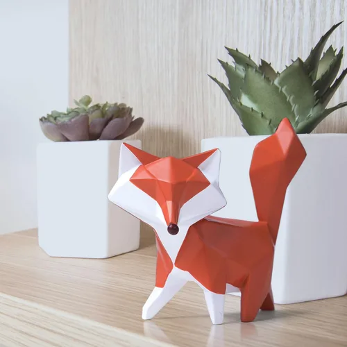 Vista 3 de HAUCOZE Figura de estatua de zorro moderna escultura de animal para decoración del hogar, arte geométrico, regalo para estante, escritorio, sala