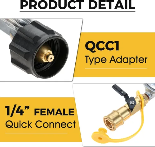 Vista 5 de DRELD Adaptador de conexión rápida de propano, regulador de parrilla de gas propano de 1/4 pulgadas con accesorios de conexión rápida QCC1, conecta