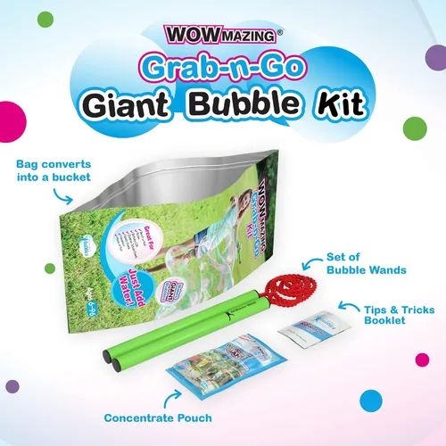 Vista 2 de WOWmazing Kit Grab-N-Go: Incluye varita, concentrado de burbujas gigante, cubo y folleto de consejos y trucos Juguete al aire libre para niños