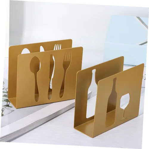 Vista 6 de HOMSFOU Metal Square Napkin Holder Upright Napkin Stand with Cutlery Design for Restaurant and Home Table Use