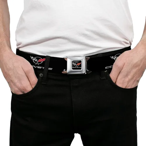 Vista 3 de Buckle-Down Cinturón de seguridad - CORVETTE C5 Logo NegroGrisBlancoRojo Repetición - 1.0 pulgadas de ancho - 20-36 pulgadas de largo