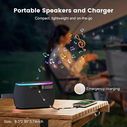 Vista 6 de Altavoz Bluetooth, inalámbrico portátil de 40 W con graves estéreo, Bluetooth 5.3, altavoces de ducha impermeables IPX6, luces LED, emparejamiento