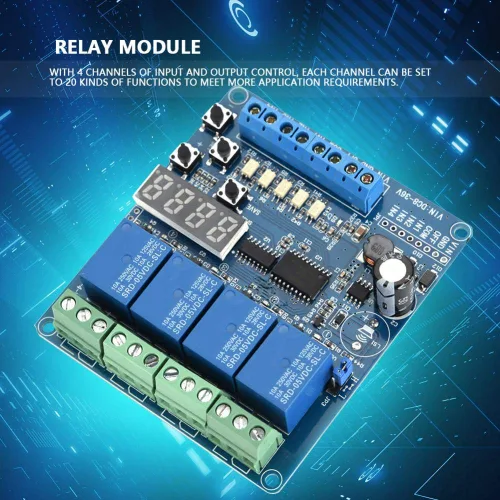 Vista 7 de Módulo de relé de tiempo multifunción, placa de interfaz de relé de tiempo de retardo multifunción de 4 canales 8-36V, módulo de optoacoplado LED