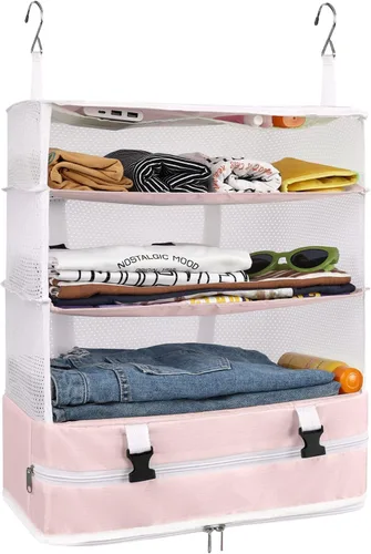 Vista 15 de Surblue Bolsa de Almacenamiento para Viaje con Estantes Colgantes, Cubo de Empaque de Compresión para Maleta Plegable con Capa Extensible de Gran