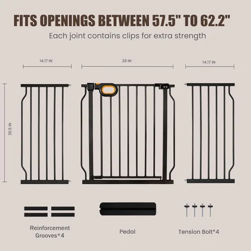 Vista 2 de Puerta extra ancha para bebés con puerta montada a presión de 57.5 a 62.2 pulgadas, puertas de seguridad para perros, puertas de seguridad para Negro
