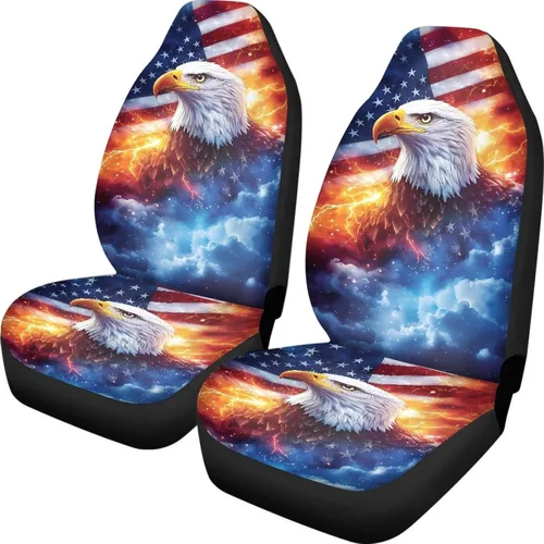 Vista 35 de ELEQIN 250 fundas de asiento delantero de automóvil con bandera patriótica estadounidense, paquete de 2 protectores de asiento de poliéster suaves
