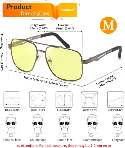 Vista 7 de FEISEDY Gafas de sol fotocromáticas polarizadas aviador hombres mujeres para conducción diurna y nocturna marco de metal B0172