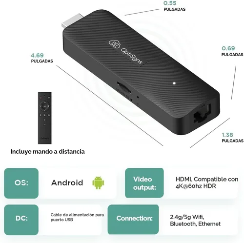 Vista 5 de OptiSigns OptiStick Reproductor de Señalización Digital - Basado en Android Stick 4K UHD HDMI, Quad Core, WiFi/Ethernet, Gestión Remota de Pantalla