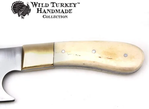 Vista 4 de Collection Full Tang - Cuchillo desollador con gancho de tripa de hoja fija con funda de cuero. (Bone1)