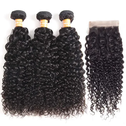Vista 4 de Cabello humano rizado, brasileño 100% virgen, sin procesar, mechones con broche frontal, extensiones de pelo/extensión de cola de caballo, paquete