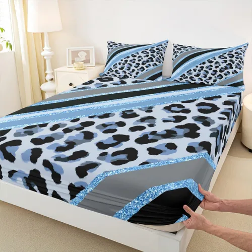 Vista 18 de Sábana bajera ajustable para niños, tamaño individual, diseño de cebra y leopardo con purpurina, decoración de habitación para niñas y mujeres, A1
