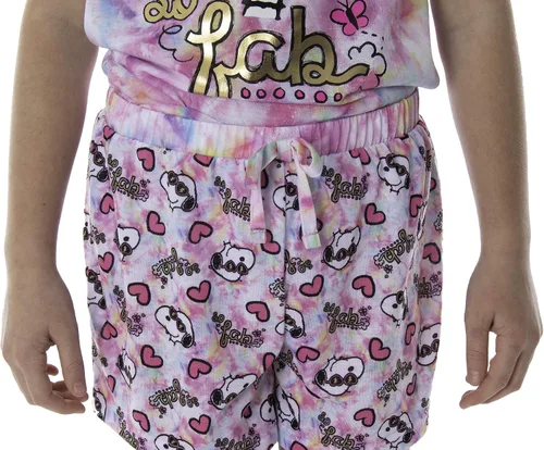 Vista 3 de INTIMO Peanuts - Pijama de Snoopy para niña So Fab Tie Dye Camisa y pantalones cortos de 2 piezas, Tie-Dye