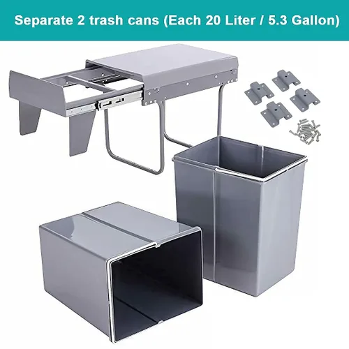 Vista 9 de Nisorpa Botes de basura dobles extraíbles de 40 litros/10.6 galones debajo del gabinete/fregadero con tapa, contenedor de basura comercial