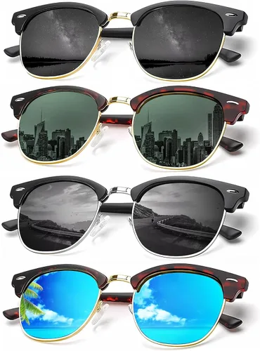 Vista 46 de KALIYADI - Gafas de sol polarizadas para hombres y mujeres unisex, marco semirretráctil, estilo retro, para conducir, con bloqueo UV