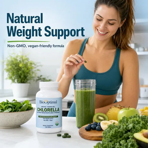 Vista 4 de BioOptimal Pared celular agrietada con Chlorella orgánica USDA y apoyo