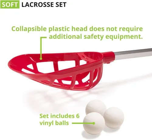 Vista 3 de Champion Sports Soft Lacrosse Set: Equipo de entrenamiento para niños, niñas, niños, jóvenes y atletas aficionados - 12 palos de aluminio y 6 bolas