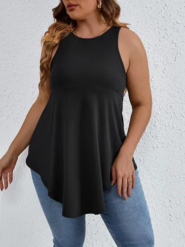Vista 5 de SweatyRocks Women' Loose Sleeveless Solid Color Casual Plain Tank Tops Plus Size Curved Hem Workout Summer Tee Tops