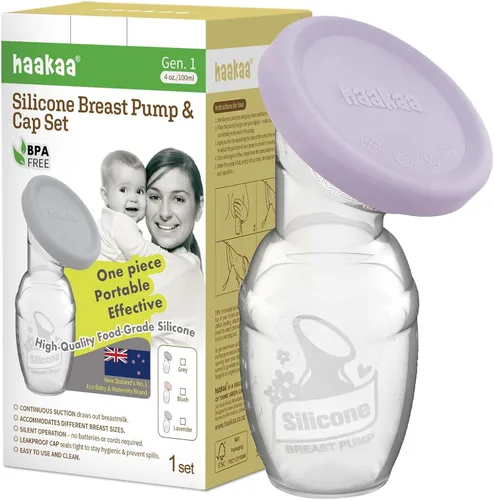 Vista 10 de haakaa Extractor de leche manual para lactancia materna con tapa de silicona de grado alimenticio (rubor) 4 oz/3.4 fl oz