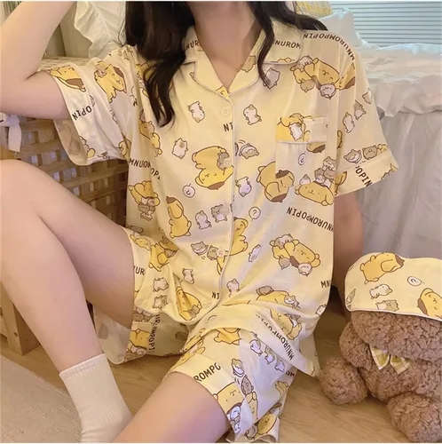 Vista 6 de Pijama Kawaii de dibujos animados para mujeres y niñas, ropa de dormir, camisa de manga corta con pantalones cortos, conjuntos de pijama de 2 piezas