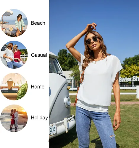 Vista 4 de VIISHOW - Blusa de gasa y de manga corta para mujer estilo holgado y casual