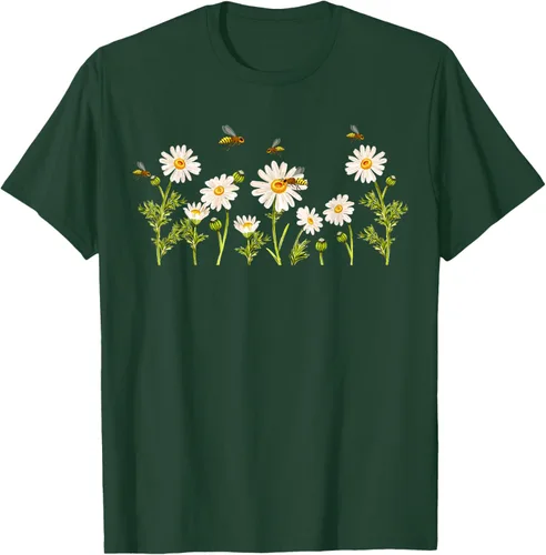 Vista 93 de Marguerites Daisy - Camiseta de verano con margaritas de jardín de flores, Negro, S