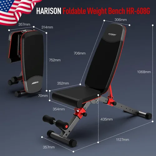 Vista 5 de HARISON Adjustable Weight Bench for Home Gym, Heavy Duty 800LBS Commercial Workout Bench, Multi-Position Incline Flat Decline Sit Up Bench for Full