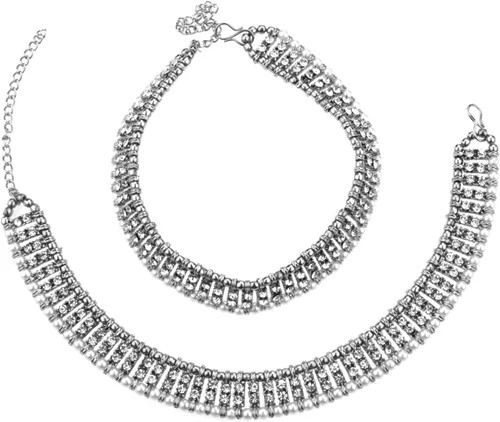 Vista 9 de Efulgenz Joyas indias oxidadas – Par de tobilleras y pulseras para mujer – Joyas de pie de perlas de cristal oxidadas boho Multi