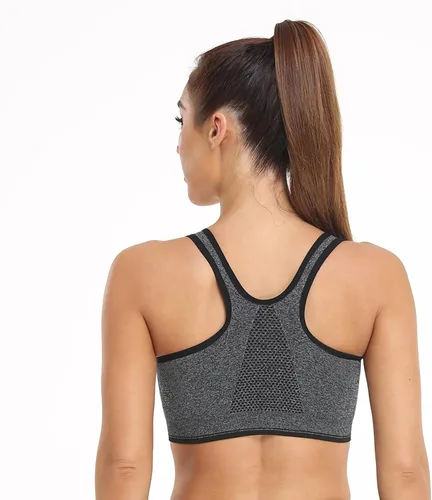 Vista 6 de Sujetador deportivo con cremallera frontal para mujer, brasier deportivo inalámbrico para postcirugía, brasier deportivo de yoga activo