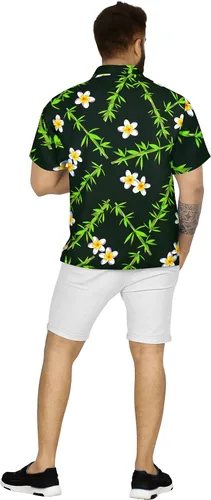 Vista 6 de HAPPY BAY Camisa hawaiana de playa con flores de verano para hombre, manga corta, tropical, con botones, para hombre