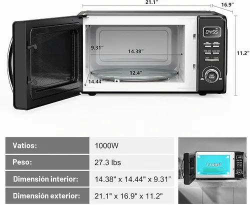 Vista 3 de Galanz GLCMKZ11BKR10 - Horno microondas retro de encimera, con funciones de cocción y recalentamiento automáticos, descongelación, inicio rápido