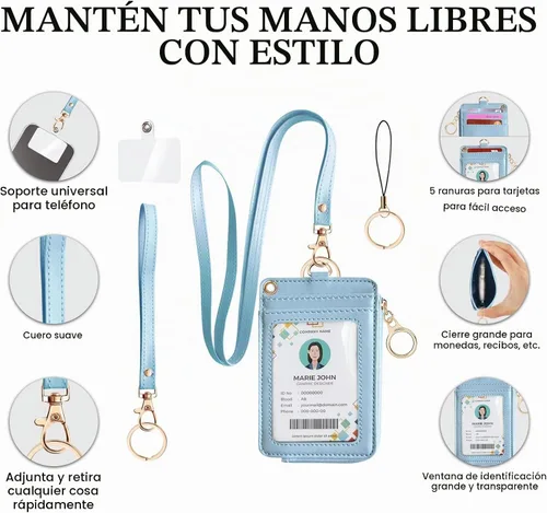Vista 3 de bolimoss Portatarjetas de identificación 2 en 1 y cartera con cordón para mujer, soporte vertical de cuero para tarjetas de identificación
