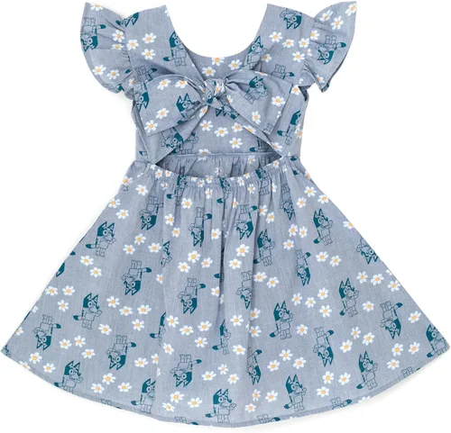 Vista 2 de Bluey Vestido skater de cambray floral de bebé a niño grande