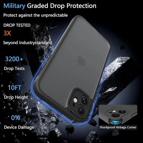 Vista 6 de Funda Translúcida Mate para iPhone 11, [Protección contra Caídas de Grado Militar de 10 Pies] Parachoques Protector Delgado Duradero Resistente a