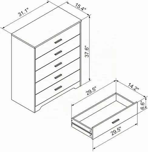 Vista 3 de Panana Cómoda para dormitorio con cajones de 4/5, cómoda de madera, unidad organizadora de almacenamiento para dormitorio, sala de estar, pasillo