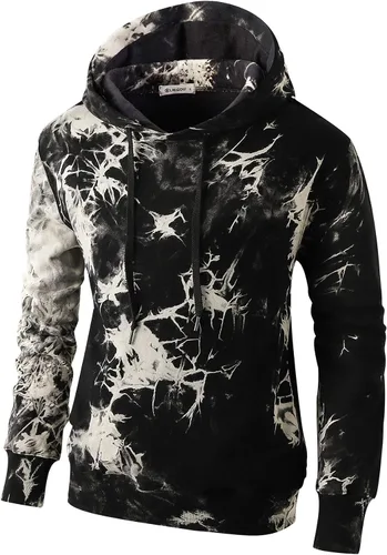 Vista 12 de KLIEGOU - Sudadera con capucha para hombre con teñido anudado 103 Negro