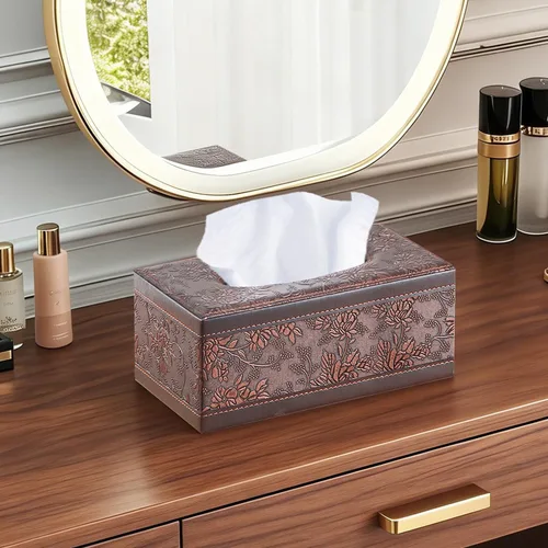 Vista 6 de Funda rectangular de cuero para caja de pañuelos, soporte de caja de pañuelos moderno rectangular para toallas de papel, dispensador de pañuelos