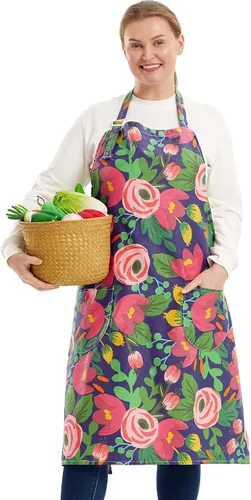 Vista 25 de Delantales de algodón y lino para hornear, talla grande, para mujer, con bolsillos, cocina