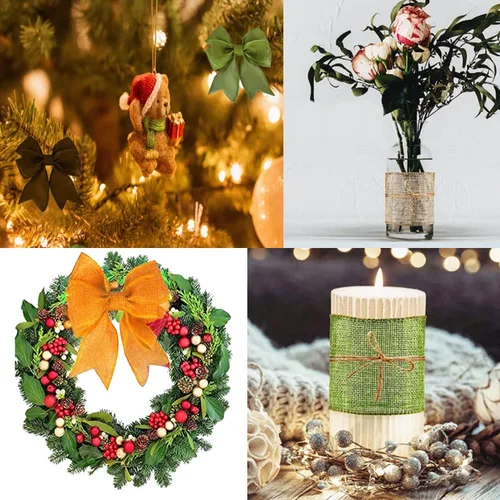Vista 5 de Rollos de cinta de arpillera, cinta de arpillera natural, naranja, marrón, verde oliva, yute, para decoración de manualidades de Navidad, boda