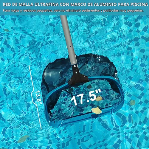 Vista 6 de POOLWHALE - Kit de limpieza de piscina con aspiradora, red de piscina y cepillo con poste Pool Leaf SKimmer Rake Net and Pole, Pool Vacuum Head